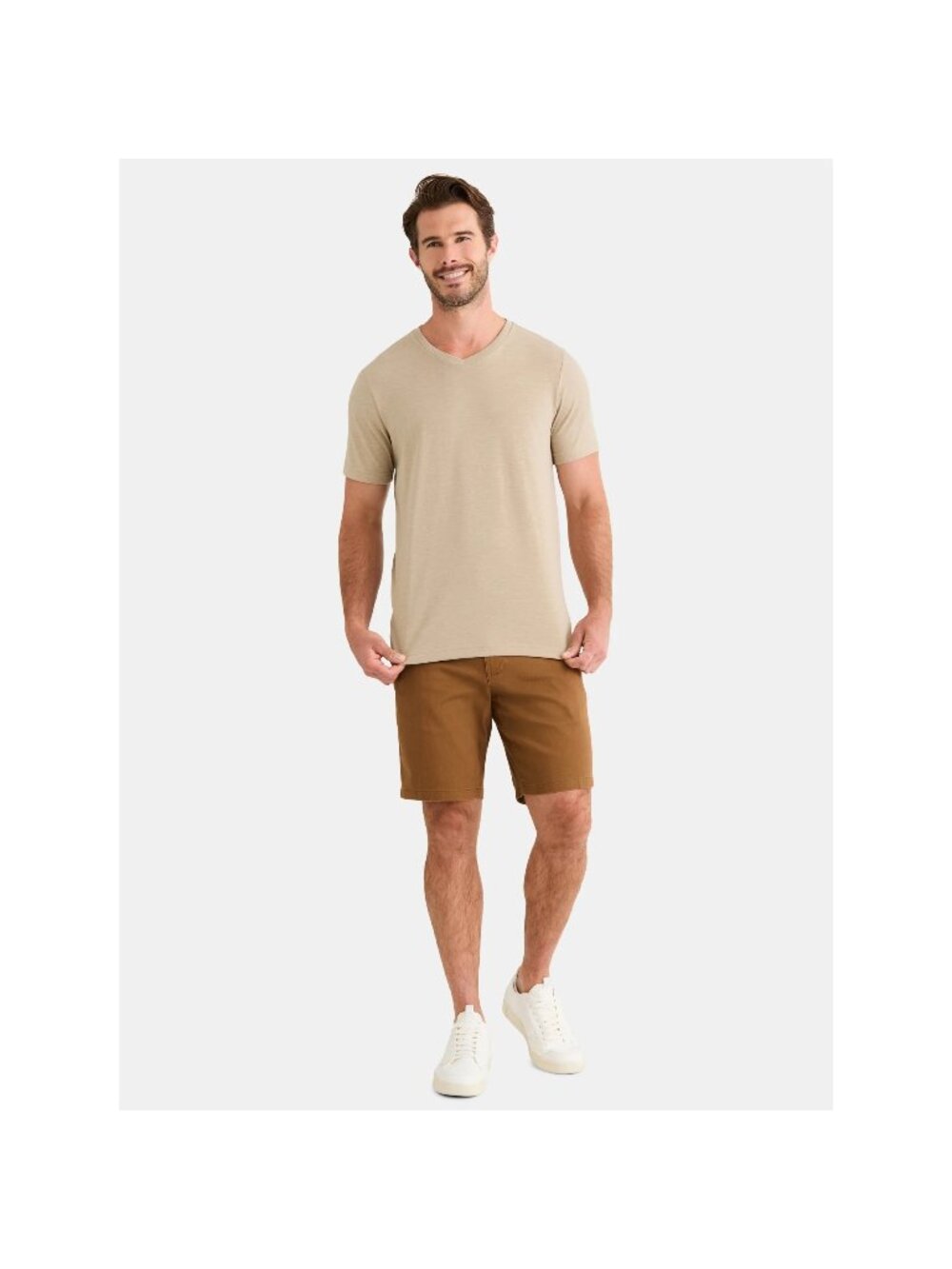 George Mens V-Neck Tee Short Sleeves Sandstorm Heather Size Large